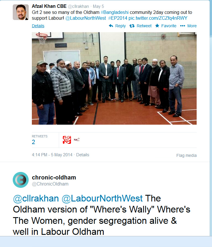 Labour Party gender Segregated electioneering in Oldham.